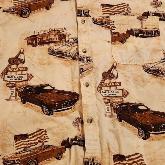 Calypso Joe Shirt Men's XL Tan Button Up Graphic Classic Car Short Sleeve - Picture 5 of 10